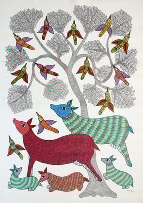Tribes India Handmade Painting Gond Canvas 34x24 1SPNGNDMP05150 - 4