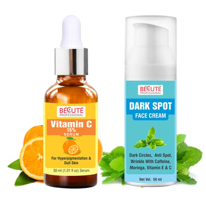 BECUTE Professional Vitamin C Face Serum+Dark Spot Face Cream - Combo Pack, 80 mL BECUTE Professional Vitamin C Face Serum+Dark Spot Face Cream - Combo Pack, 80 mL