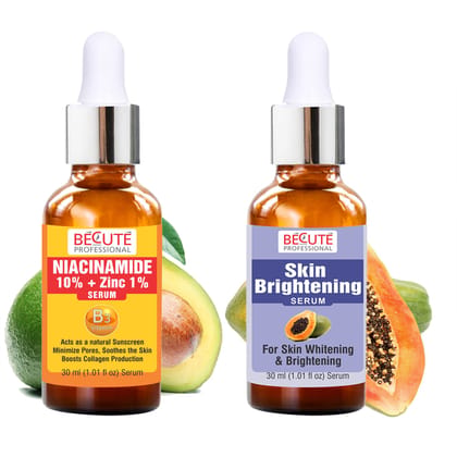 BECUTE Professional 10% Niacinamide Face Serum+Skin Brightening Serum - Combo Pack, 60 mL BECUTE Professional 10% Niacinamide Face Serum+Skin Brightening Serum - Combo Pack, 60 mL