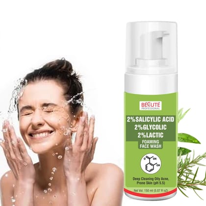 BECUTE Professional 2% Salicylic Acid Foaming Face Wash for Deep Cleansing Oily Acne, Prone Skin 150 mL