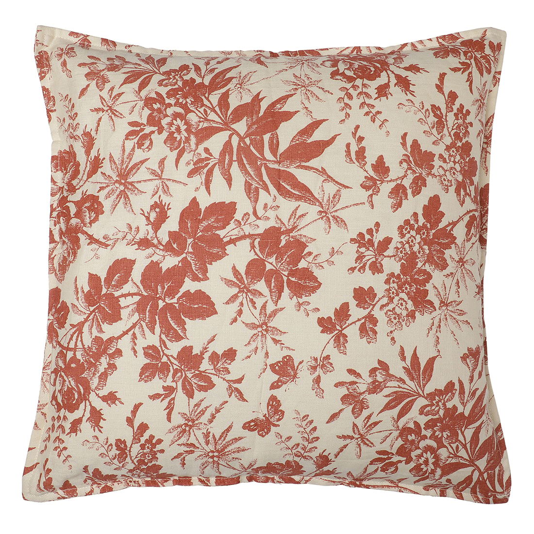 The Cocotier® Linen Cushion Cover, Tropical Digital Print, Contrasting pipeing, Button Closure, Coconut Shell Button. (Cream and Rust,16 X 16).