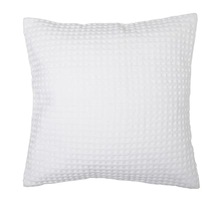 The Cocotier® Pure Cotton Waffle Texture Cushion Cover, Button Closure, Coconut Shell Button, Very Soft, Good for Bed. (White,16 X 16).