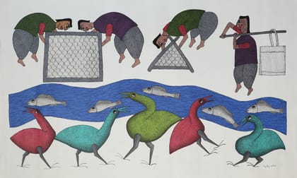 Tribes India Handmade Painting Gond Canvas 35X22 1TPNGNDMP05283 - 2