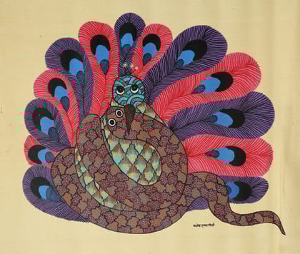 Tribes India Handmade Painting Gond Canvas 35X26 1TPNGNDMP05322