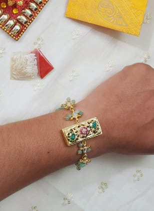 floral rectangular jadau rakhi bracelet floral rectangular jadau rakhi bracelet