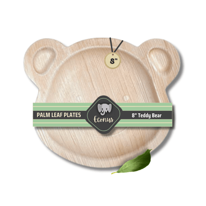 ECONUS [8 Inch, 25-Pack Palm Leaf Teddy Bear Plates | Disposable Eco-Friendly Biodegradable Like Bamboo Plates | Party, Wedding, Event Plates