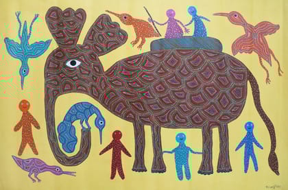 Tribes India Handmade Painting Gond Canvas 1TPNGNDMP05491