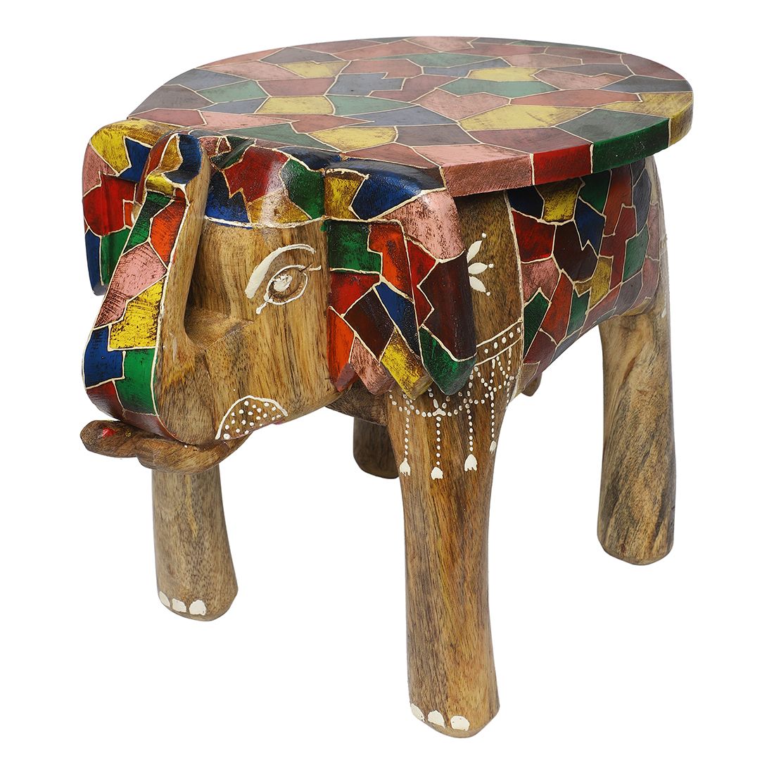 The Cocotier® Elephant Endurance end Table: Sturdy Surface for Drinks, Books, etc. Multicolor Wood Plant Stand/Foot Stool or Side Table for Home/Office/Bedroom (L:36xW:27xH:30cm).…