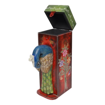 The Cocotier® MDF and Mango Wood Whiskey/Wine/Bottle Holder | Wood Wine Box | Wine Holder | Bar Accessories for Home (Wine not Included) | Bottle Holder for Kitchen, Peacock (L:12 X W: 22 X H:36) cm