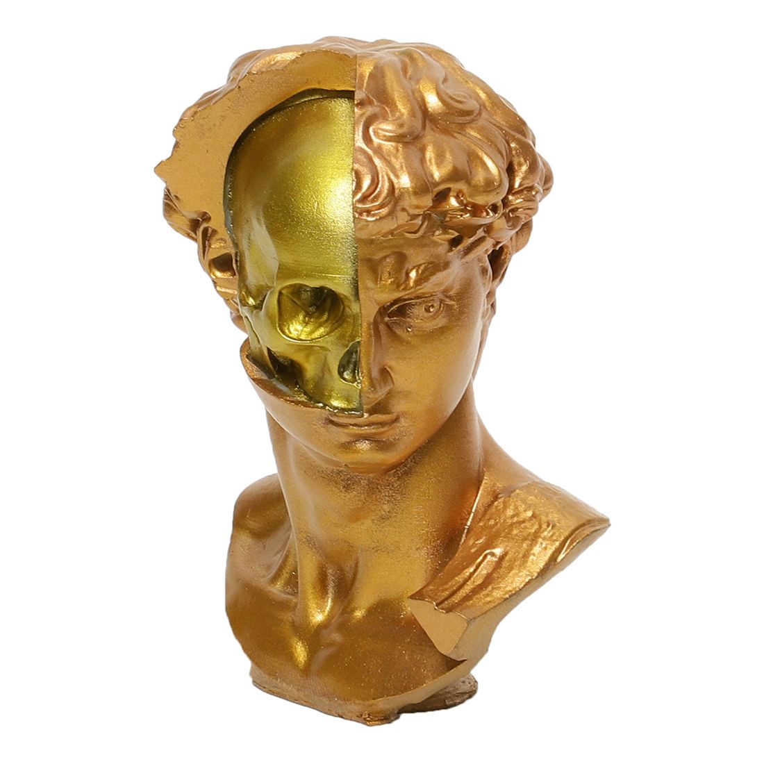 DAVID'S SKULL is an edgy decorative item for living rooms, it adds an intriguing touch as a showpiece for home decor. It can serve as a statement piece in your home decor. (L:7 X B:4 X H:10)cms, Gold