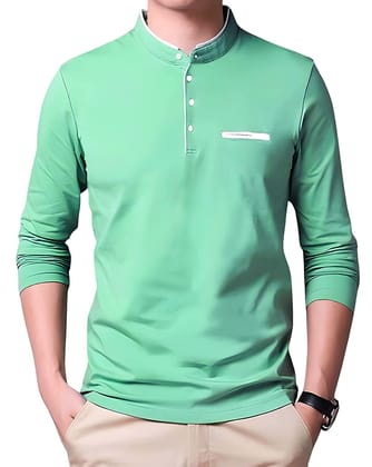 Basonti Mandarin Neck Solid Long Sleeve Mens T-Shirt