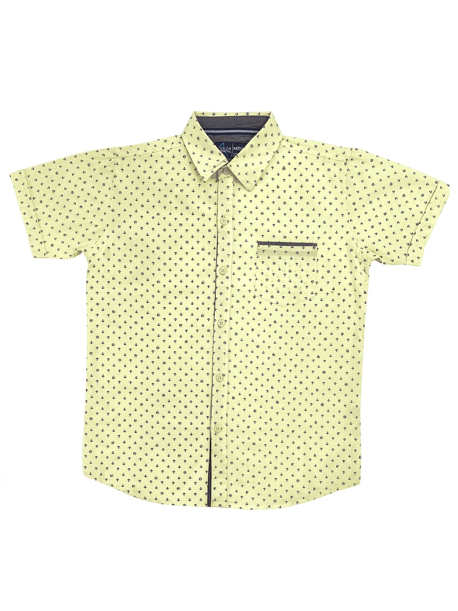 Ankor Boy's Regular Fit Cotton Printed Half Sleeve Shirt | Size - Medium | 10 Year ? 12 Years | Lemon Yellow Colour