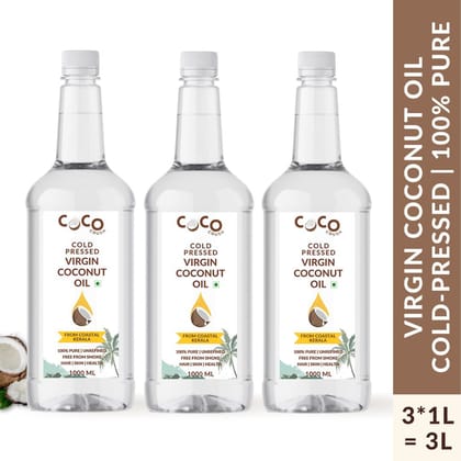 Coco Crush Cold-Pressed Virgin Coconut Oil, 100% Pure & Natural, Pack of 3 - 1000ml each Coco Crush Cold-Pressed Virgin Coconut Oil, 100% Pure & Natural, Pack of 3 - 1000ml each