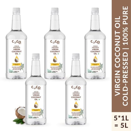 Coco Crush Cold-Pressed Virgin Coconut Oil, 100% Pure & Natural, Pack of 5 - 1000ml each Coco Crush Cold-Pressed Virgin Coconut Oil, 100% Pure & Natural, Pack of 5 - 1000ml each