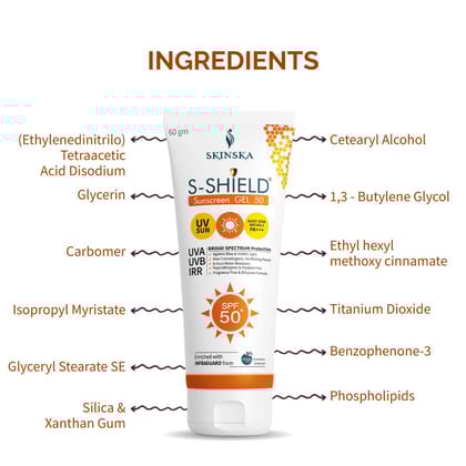 Skinska S-Shield Matte Sunscreen Gel with SPF 50, PA+++ (60gm) with vitamin E, Oil free & water resistant, Non-Irritant, UVA & UVB Protection.