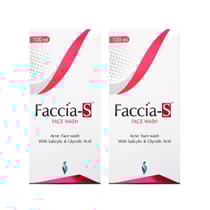 Anti-Acne Faccia-S Face Wash, 5% Aloe Vera, 1% Glycolic Acid, and 2% Salicylic Acid Preventing Breakouts, Acne scars, Aging Signs Restoring Skin Moisturisation 100ml Pack of 2