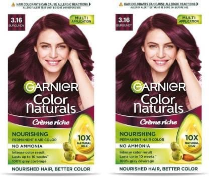 GARNIER Color Naturals Crème hair color, Shade 3.16 Burgundy, (PACK OF 2) , BURGUNDY, Each 70 ml + 60g