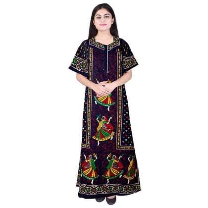 KBNBJ Women's Cotton Printed Nighty Night Gown (Blue)