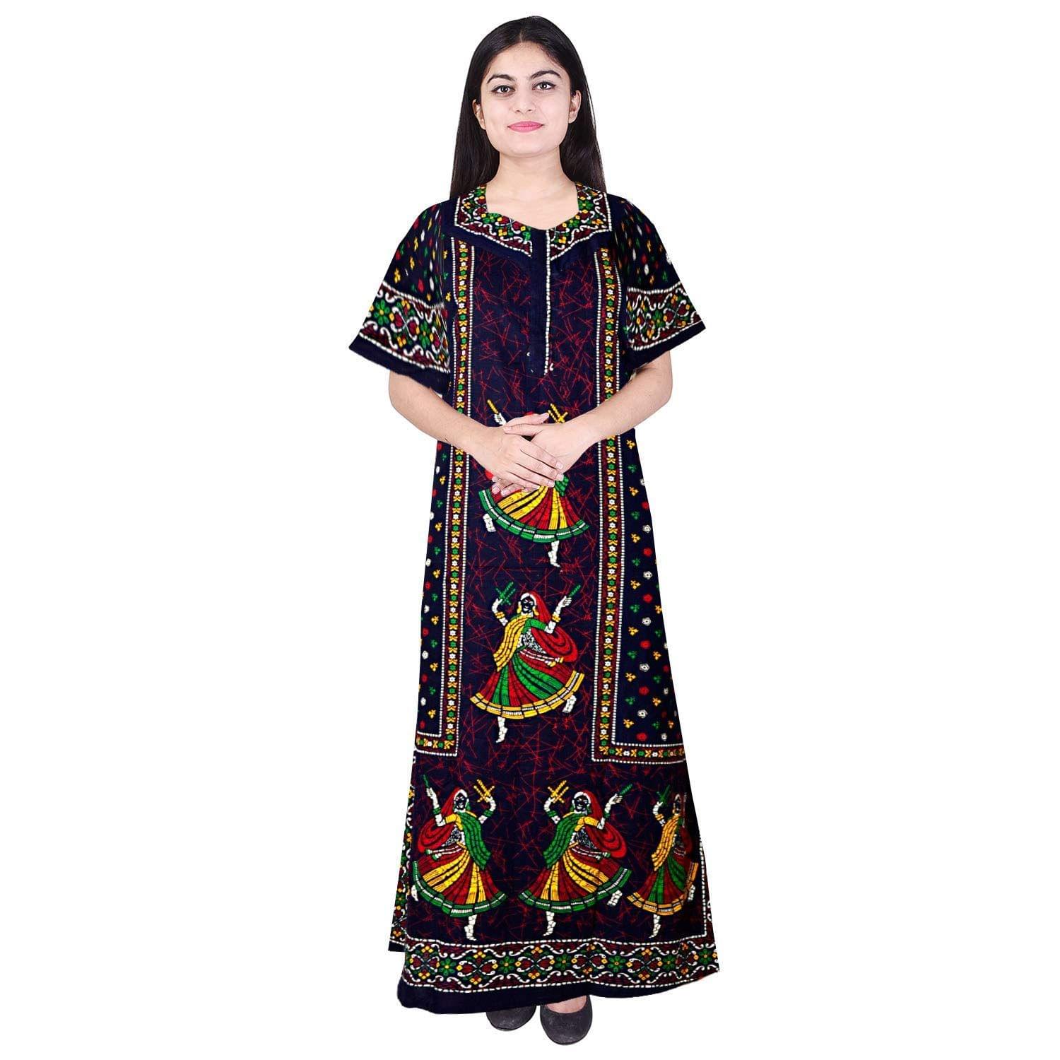 KBNBJ Women's Cotton Printed Nighty Night Gown (Blue)