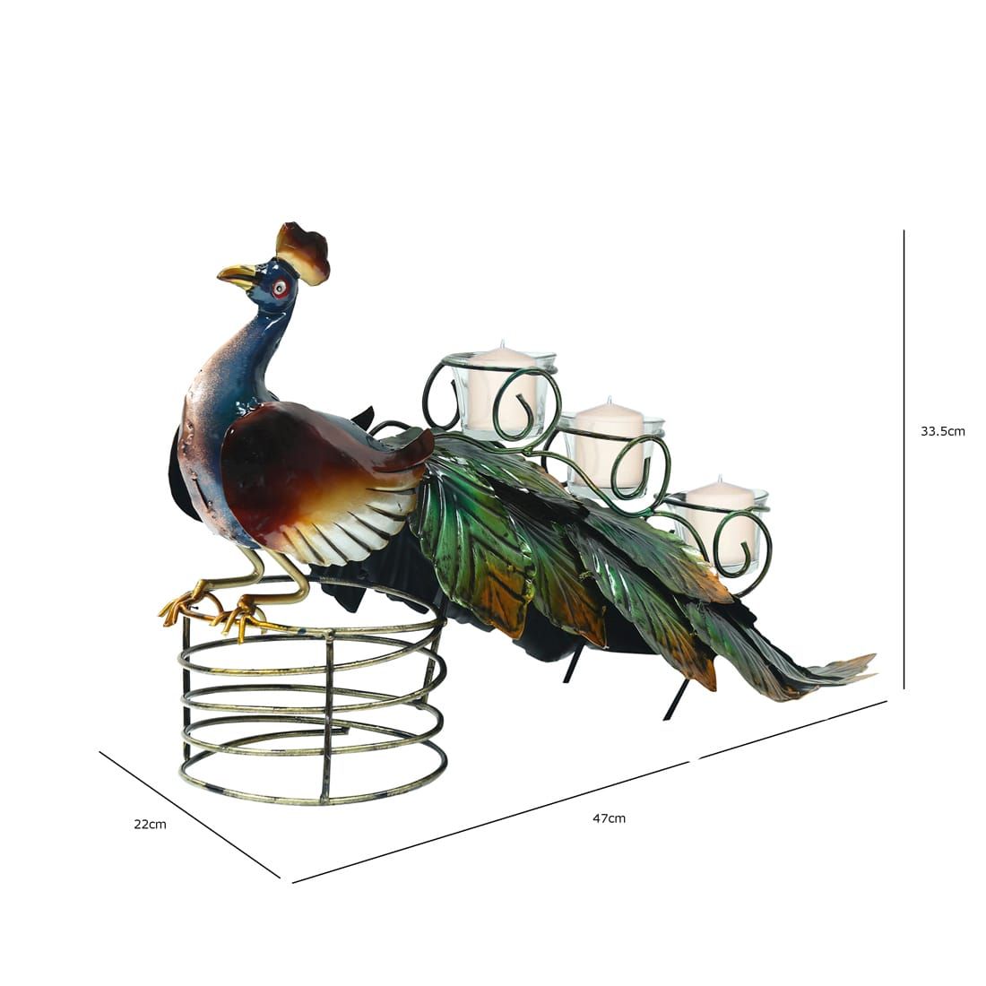 Handmade Peacock with 3 T-light Glass Home Decor