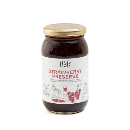 HoYi Strawberry Preserve No Refined Sugar 62% Fresh Fruit | Made With Khandsari | No Preservatives | No Added Colors or Flavours 250gm