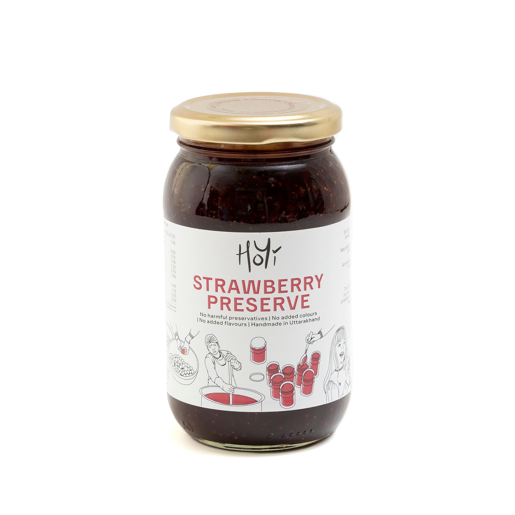 HoYi Strawberry Preserve No Refined Sugar 62% Fresh Fruit | Made With Khandsari | No Preservatives | No Added Colors or Flavours 250gm