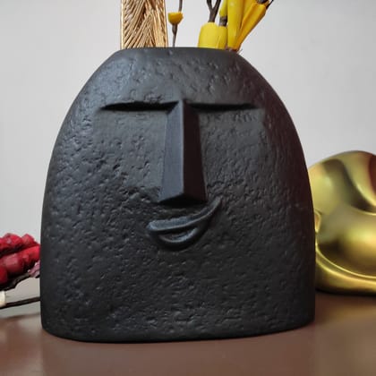 DZIGN Vase, Flower Vase for Home Decor, Smiling Face Vase 8 Inches, Vase for Living Room & Home D�cor, Textured Finish Vase, Matt Black Vase DZIGN Vase, Flower Vase for Home Decor, Smiling Face Vase 8 Inches, Vase for Living Room & Home D�cor, Textured Finish Vase, Matt Black Vase