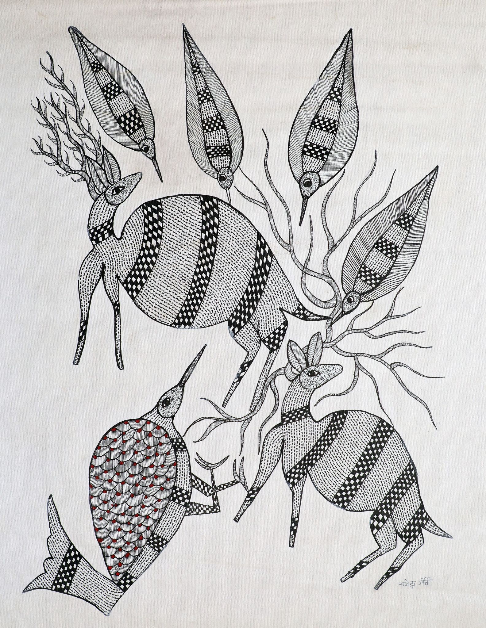 Tribes India Handmade Painting Gond Canvas 1TPNGNDMP05457