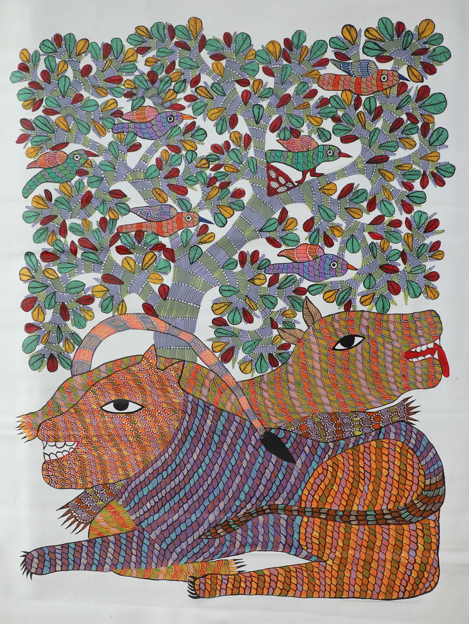 Tribes India Handmade Painting Gond Canvas 1TPNGNDMP05888