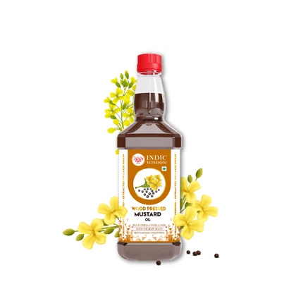 IndicWisdom Wood Pressed Mustard Oil 1 Liter (Cold Pressed Mustard Oil - Extracted on Wooden Churner)