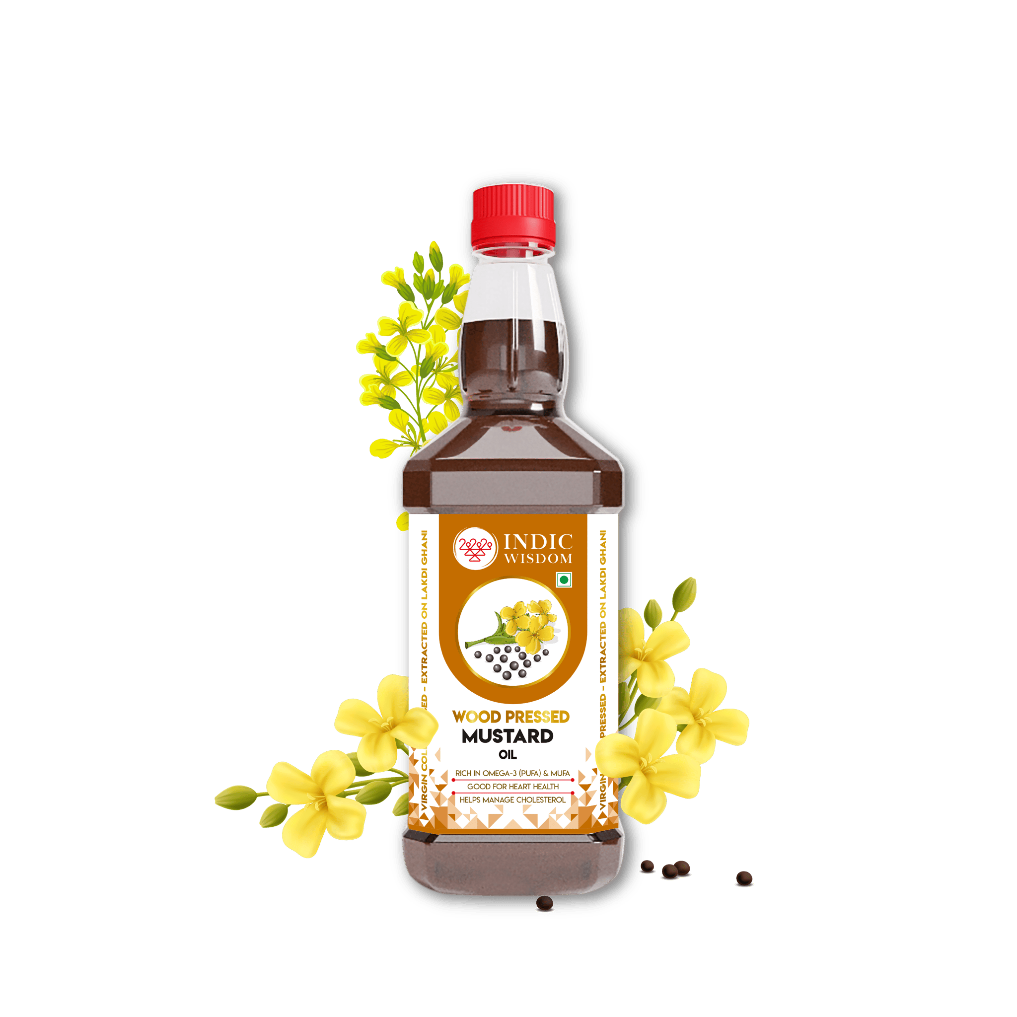 IndicWisdom Wood Pressed Mustard Oil 1 Liter (Cold Pressed Mustard Oil - Extracted on Wooden Churner)