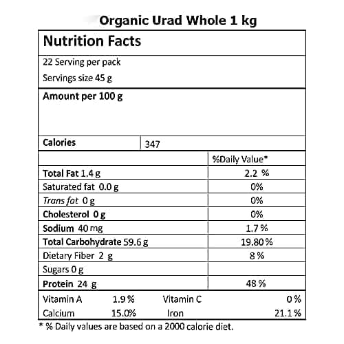Just Organik Urad Whole (Black Dal) 500g, 100% Organic