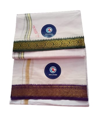 Jinka Lakshmi Collections Combo Handloom White Cotton Dhoti With Big Borders 4 Meters Unstitched Pack of 2 (Multicolor-9)
