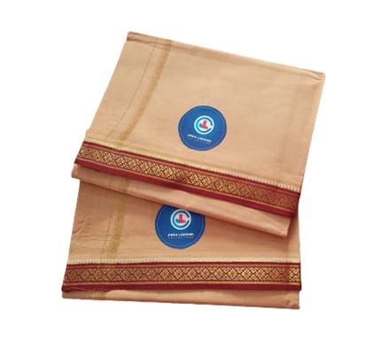 Jinka Lakshmi Collections 100% Handloom Biege Color Cotton Dhoti With Zari Border Up and Down 4 Meters Unstitched Pack of 2 (Multicolor-04) Jinka Lakshmi Collections 100% Handloom Biege Color Cotton Dhoti With Zari Border Up and Down 4 Meters Unstitched Pack of 2 (Multicolor-04)