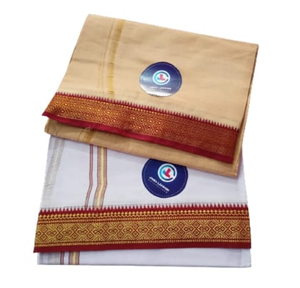 Jinka Lakshmi Collections 100% Handloom Cotton Dhoti With Big Borders Up and Down 4 Meters Unstitched Pack of 2 (Multicolor-2) Jinka Lakshmi Collections 100% Handloom Cotton Dhoti With Big Borders Up and Down 4 Meters Unstitched Pack of 2 (Multicolor-2)