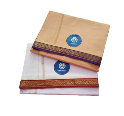 Jinka Lakshmi Collections 100% Handloom Cotton Dhoti With Border Up and Down 4 Meters Unstitched Pack of 2 (Multicolor-7) Jinka Lakshmi Collections 100% Handloom Cotton Dhoti With Border Up and Down 4 Meters Unstitched Pack of 2 (Multicolor-7)
