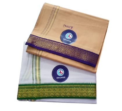 Jinka Lakshmi Collections 100% Handloom Cotton Dhoti With Zari Border Up and Down 4 Meters Unstitched Pack of 2 (Multicolor-5) Jinka Lakshmi Collections 100% Handloom Cotton Dhoti With Zari Border Up and Down 4 Meters Unstitched Pack of 2 (Multicolor-5)