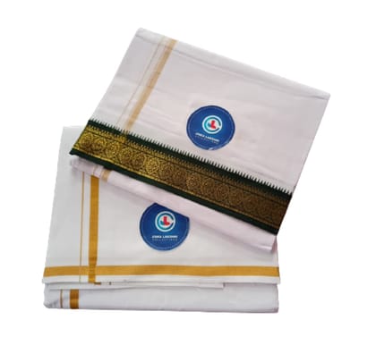 Jinka Lakshmi Collections Handloom Cotton White Dhoti 4 Meters Unstitched Pack of 2 (Multicolor-4)