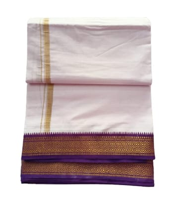 JINKA LAKSHMI COLLECTIONS 100% Cotton Dhoti With Same Big Borders Up and Down 4 Meters Unstitched Pack of 1 (Purple Big Border) JINKA LAKSHMI COLLECTIONS 100% Cotton Dhoti With Same Big Borders Up and Down 4 Meters Unstitched Pack of 1 (Purple Big Border)