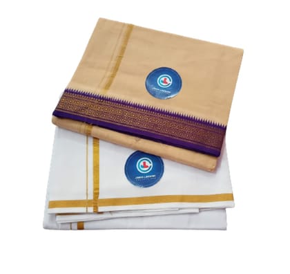 JINKA LAKSHMI COLLECTIONS Pure Cotton White Dhoti 4 Meters Unstitched Pack of 2 (Multicolor-6) JINKA LAKSHMI COLLECTIONS Pure Cotton White Dhoti 4 Meters Unstitched Pack of 2 (Multicolor-6)