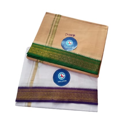 Jinka Lakshmi Collections 100% Handloom Cotton Dhoti With Big Borders 4 Meters Unstitched Pack of 2 (Multicolor-8) Jinka Lakshmi Collections 100% Handloom Cotton Dhoti With Big Borders 4 Meters Unstitched Pack of 2 (Multicolor-8)