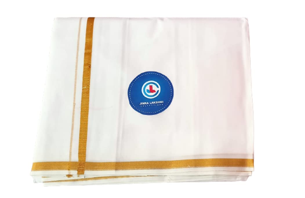 Jinka Lakshmi Collections Handloom Cotton White Dhoti 4 Meters Unstitched Pack of 2 (Multicolor-9)