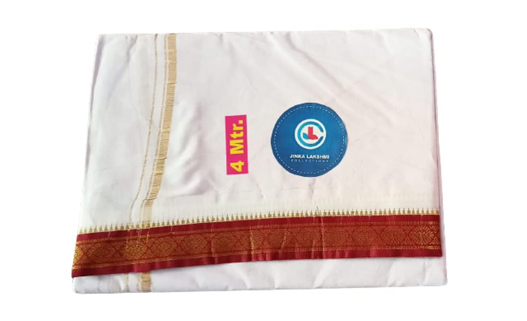 Jinka Lakshmi Collections Combo White Cotton Dhoti With Big Borders 4 Meters Unstitched Pack of 2 (Multicolor-5)