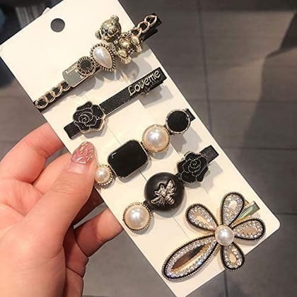 Akashkrishna 5 Piece Korean Style Pearl Metal Hair clips, Plastic Pearl Barrettes Hairpin for Women & Girls(Black) Akashkrishna 5 Piece Korean Style Pearl Metal Hair clips, Plastic Pearl Barrettes Hairpin for Women & Girls(Black)