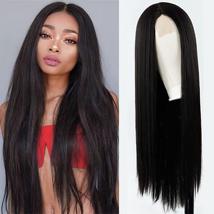 Akashkrishna Hair Wig Black Wig for Women Girls Long Straight Hair Wig Natural Fashion Cute Synthetic Wigs for Daily Party Cosplay
