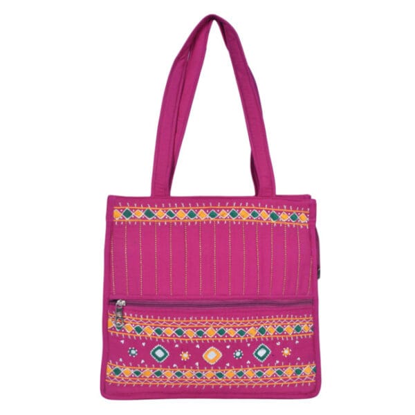 Banjara Handmade Shoulder Bag | Tote Bag with Thread & Beads And Mirror Work Pink Color
