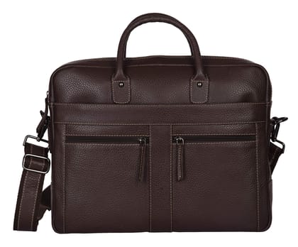 Brown Leather Briefcase - Professional Laptop Bag with Shoulder Strap