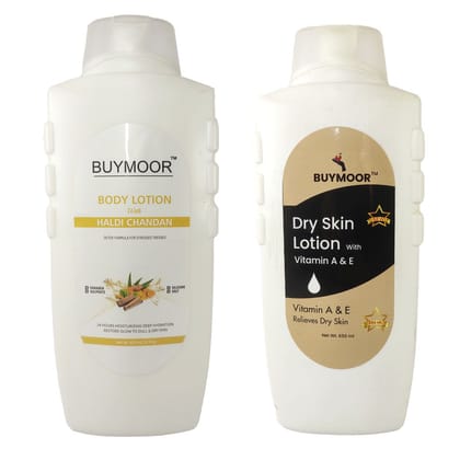 BUYMOOR Haldi Chandan & Vitamin A & E Deep Nourishing Skin Brightening Body Lotion Men & Women 1300 ML(Pack Of 2).