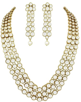 Gold Plated Traditional Jewellery Kundan Pearl Necklace Set with Earrings for Women