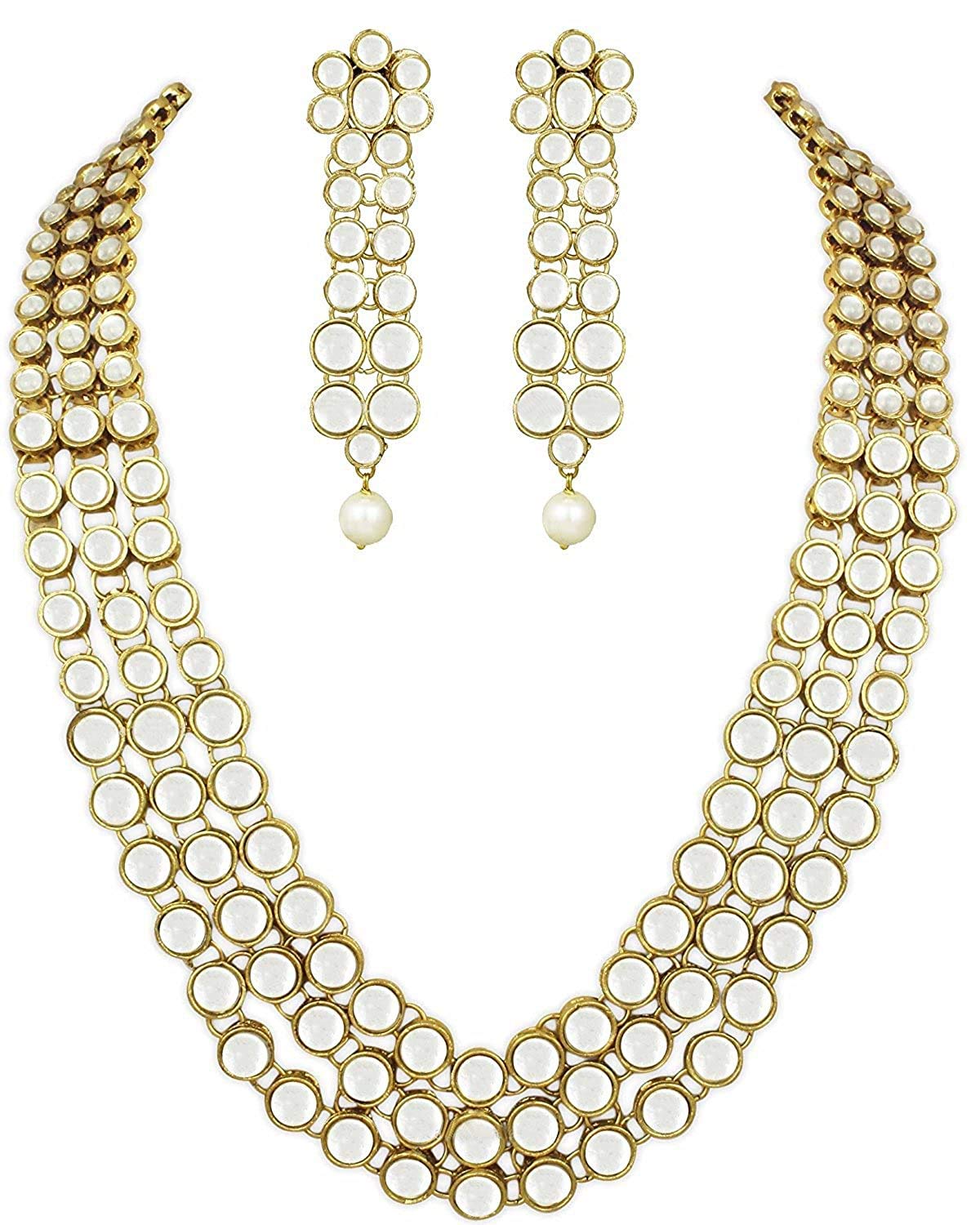 Gold Plated Traditional Jewellery Kundan Pearl Necklace Set with Earrings for Women